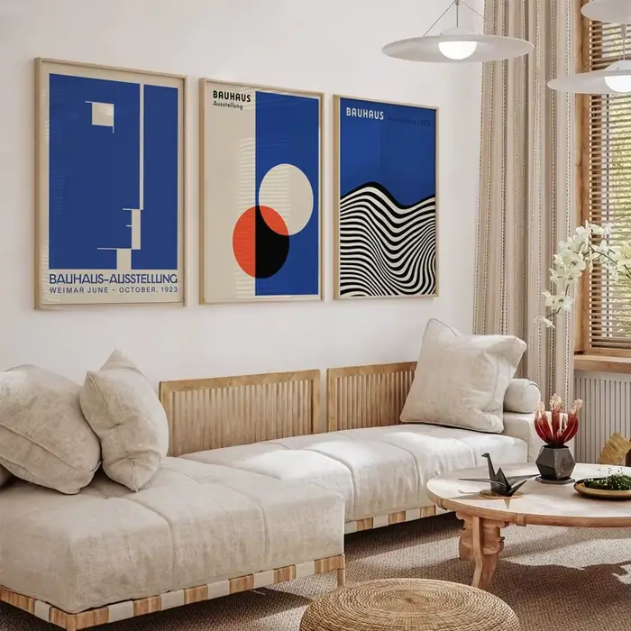 Affiches et imprimés abstraits d'exposition Bauhaus bleue