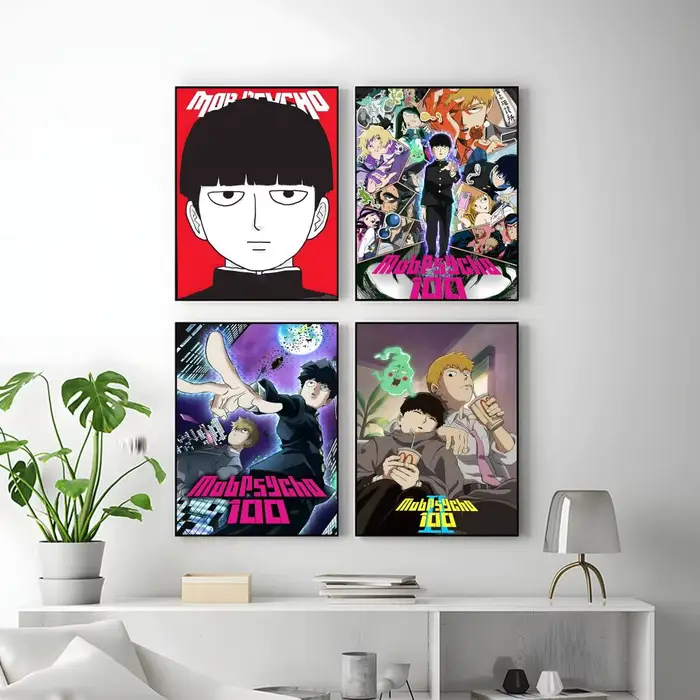 Anime populaire M-MobS P-PsychoS 100 Affiche HD Art mural auto-adhésif étanche – Utilisation multi-scènes
