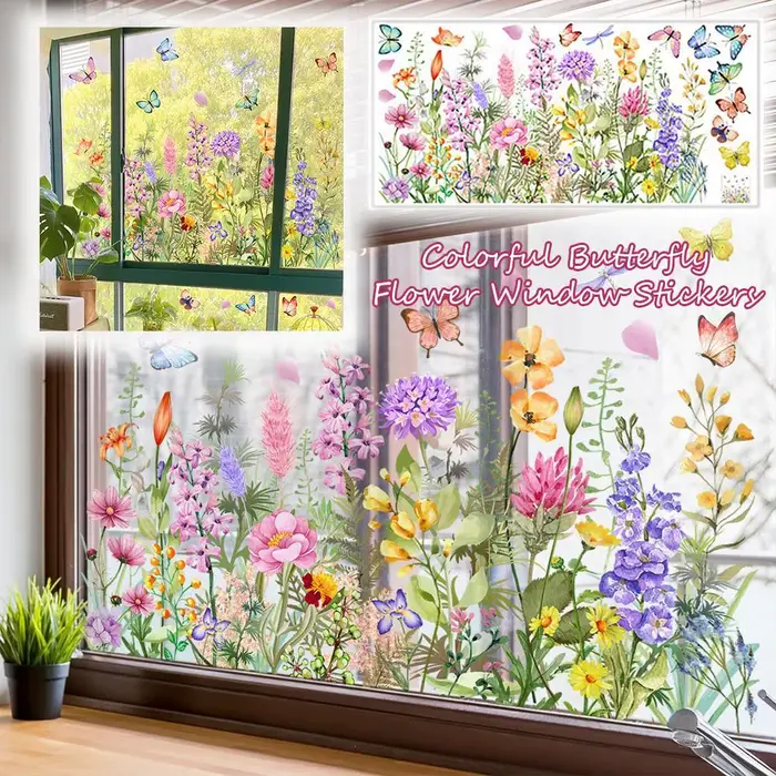 Autocollant mural électrostatique coloré papillon fleur stickers muraux décoration de la maison fenêtre verre autocollants INS bricolage chambre décor