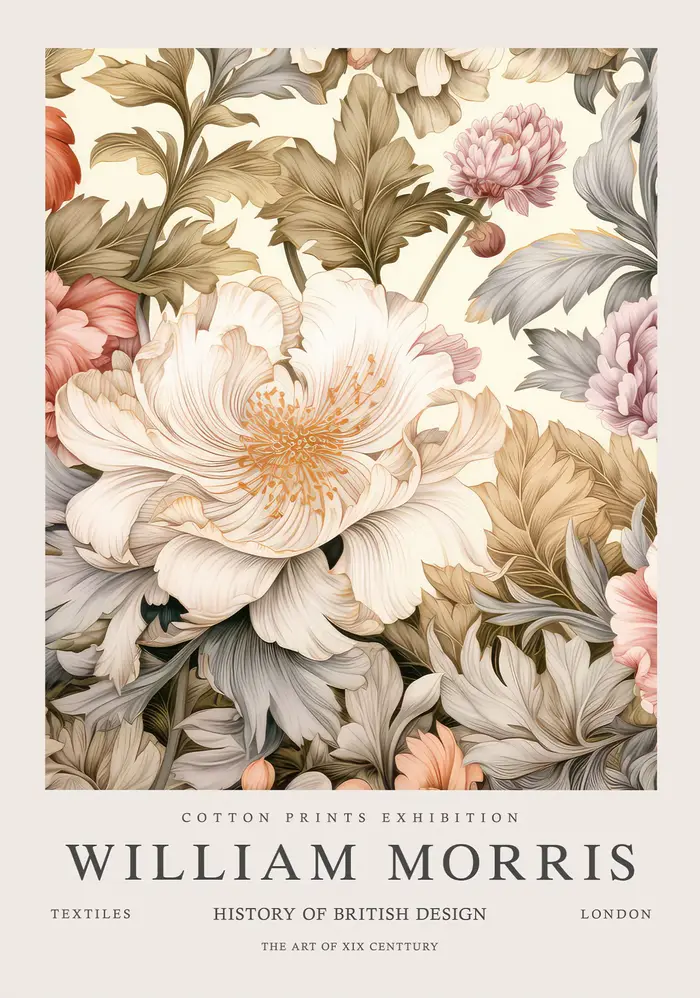Affiche d'art abstrait William Morris, motif papillon, plante, fleur colorée, peinture sur toile, dé