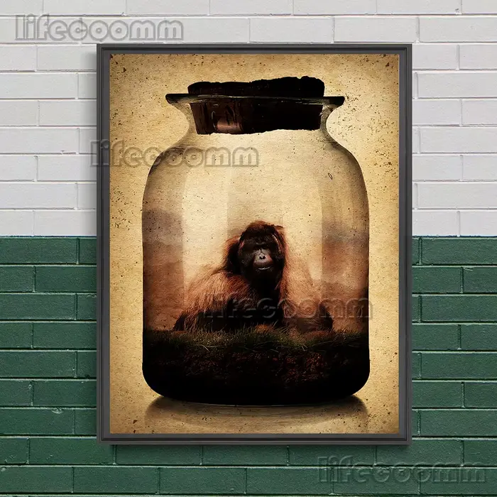 Ecosystème en bouteille mur Art toile peinture l'orang-outan