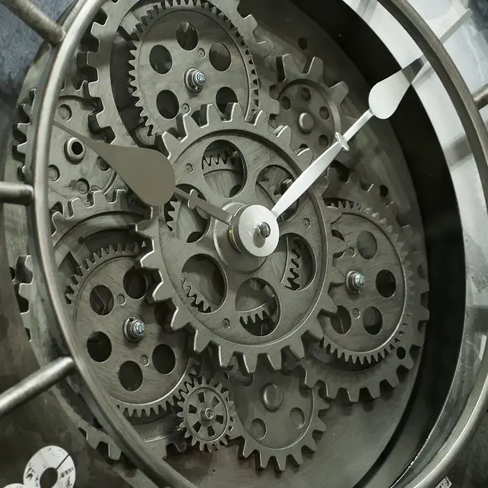 Horloge murale Steampunk industrielle surdimensionnée avec engrenages mobiles