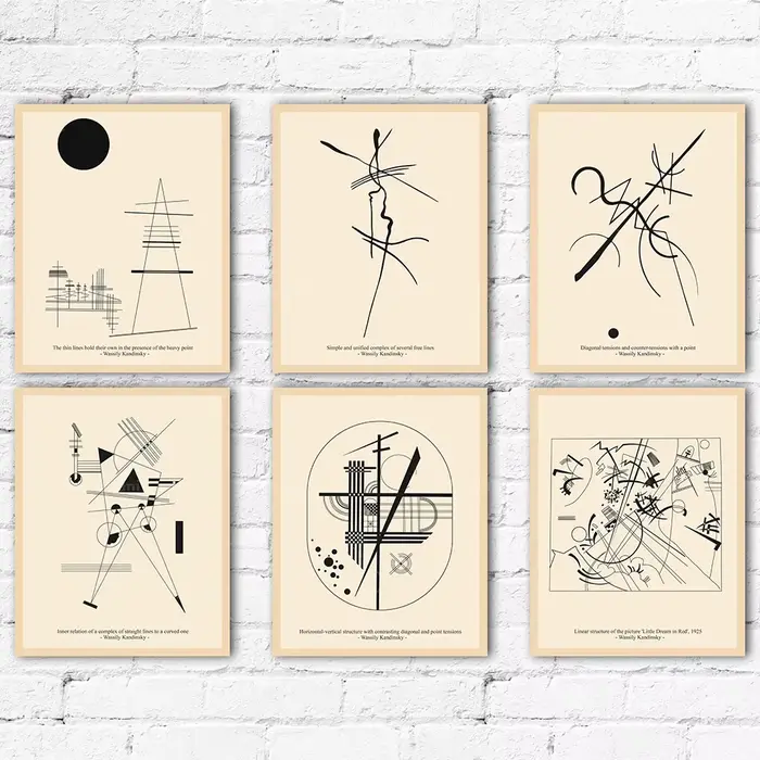 Collection d'ensemble de dessin au trait Wassily Kandinsky, 6 affiches