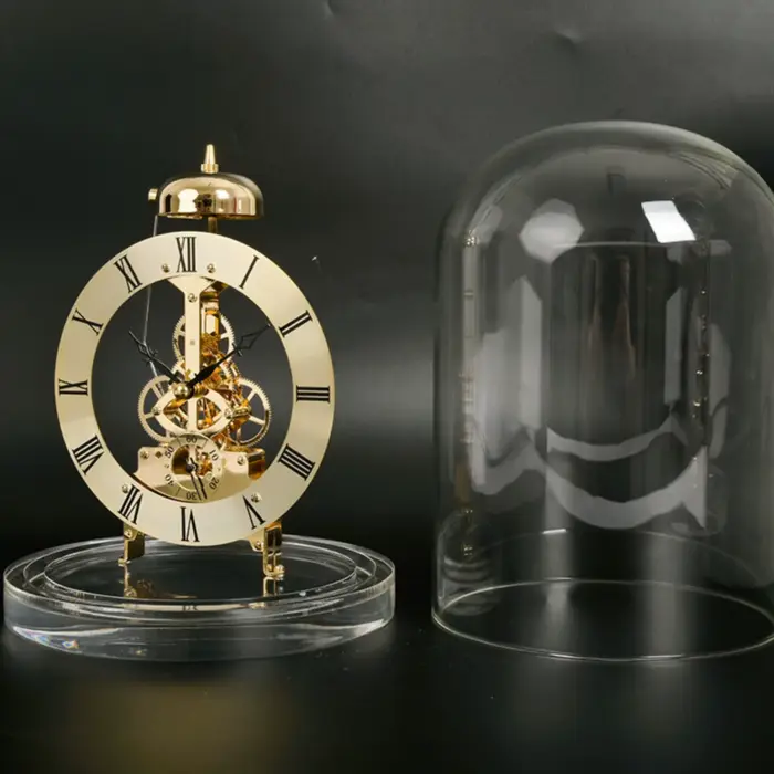 Horloge à quartz squelette avec dôme en verre, style rétro, fonction carillon, pour collectionneurs, salon, bureau