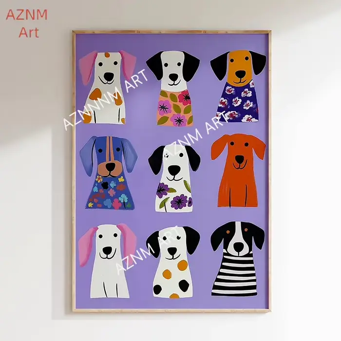 Peinture sur toile, affiches colorées et amusantes de chiens