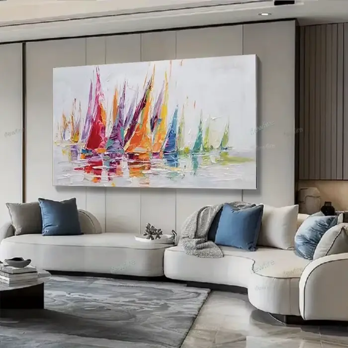 1 toile sans cadre, peinture abstraite de voiliers sur toile