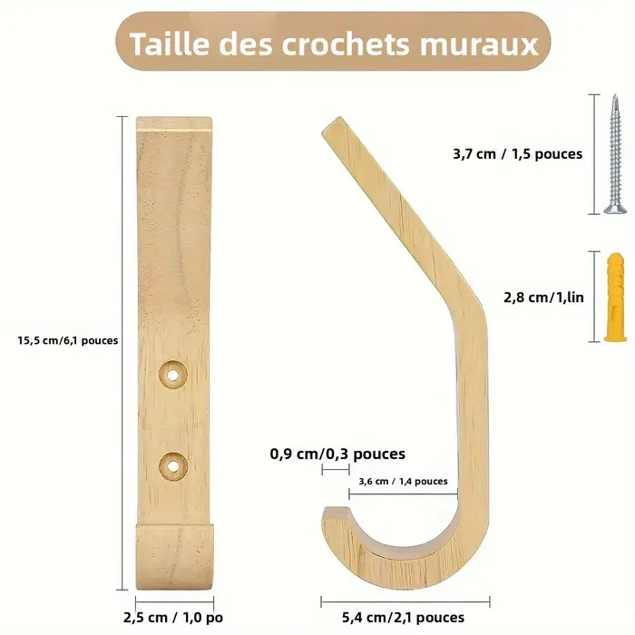 Crochets muraux en bois