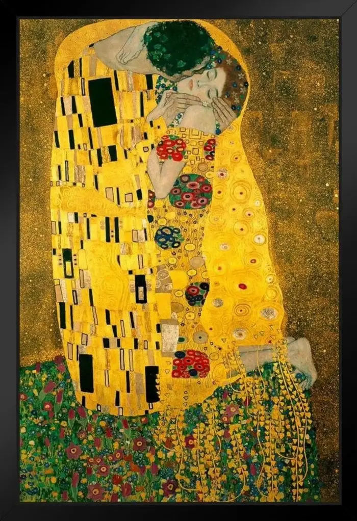 Impression murale dorée Gustav Klimt Le Baiser - Chef-d'œuvre emblématique de l'Art Nouveau pour un 
