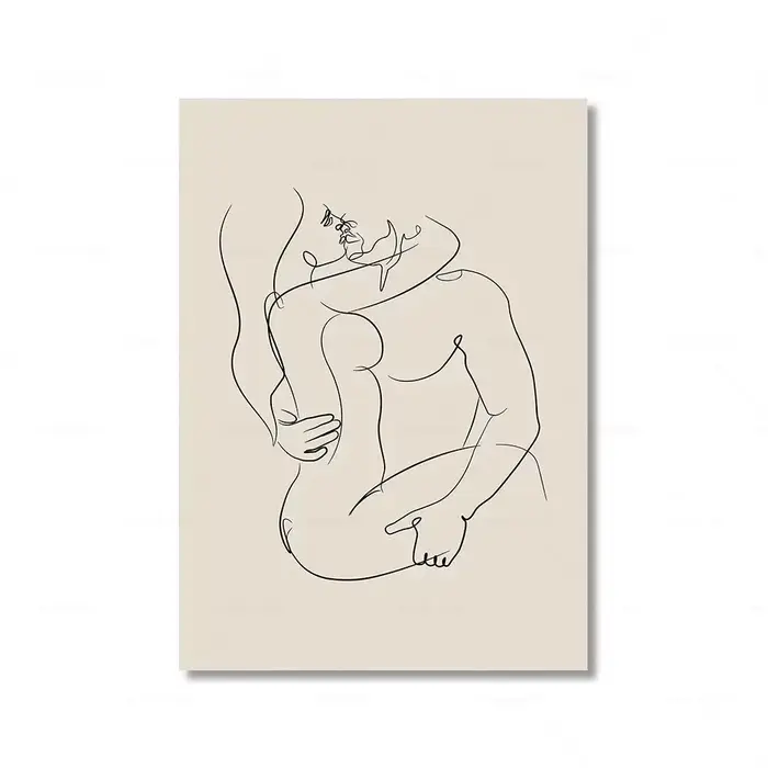 1 pièce, affiche et impression d'art mural en toile, dessin au trait de couple, couple se tenant la