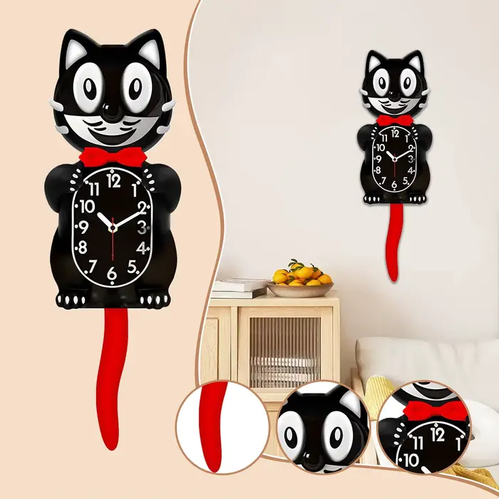Horloge classique chat mignon avec pendule à queue pivotante