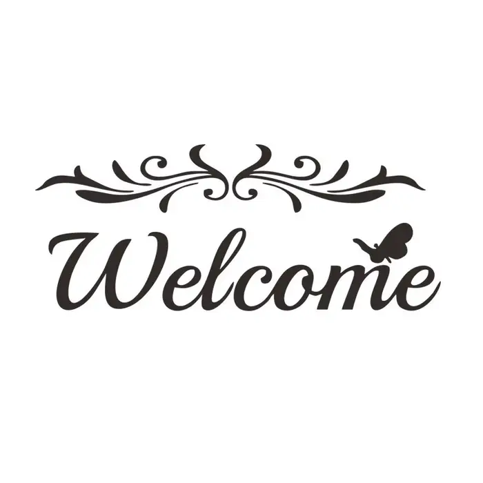 Autocollant de porte de bienvenue alphabet anglais, stickers muraux, papier peint, fleur, vigne, salon, décoration de la maison