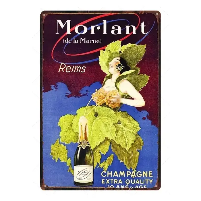 Affiche Murale Vintage en Métal, 18/Morlant Naval Champagne, Panneau d'Art, pour Bar, Café, Bureau, 