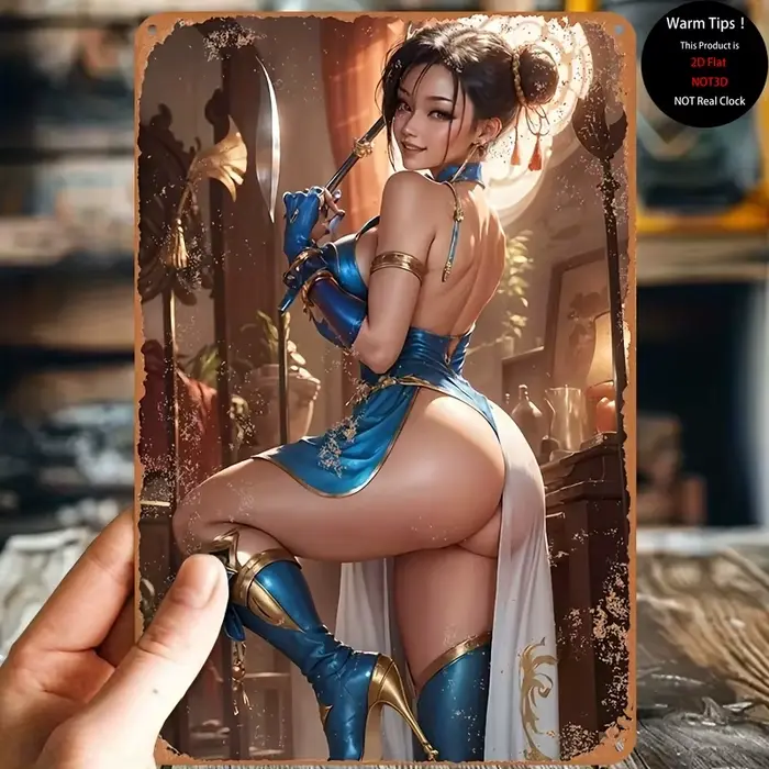 Décoration Murale en Métal 2026 - Bleu Vintage, Design Traditionnel Asiatique Doré, Affiche Métalliq