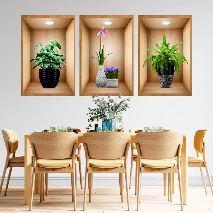 Affiches de triptyque en pot effet 3D, peinture décorative pour couloir, escalier, hôtel, restaurant
