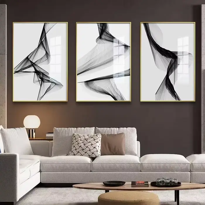 Toile d'art au trait abstrait noir et blanc