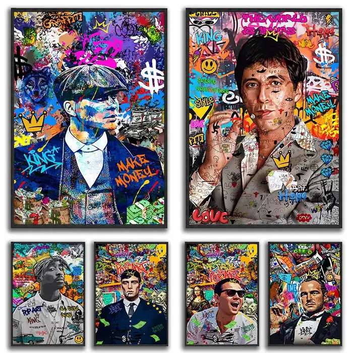 Art Graffiti Gangster des années 80, impression d'art mural Pop de drame du crime urbain, peinture sur toile rétro, décoration de maison de Style de rue audacieux sans cadre