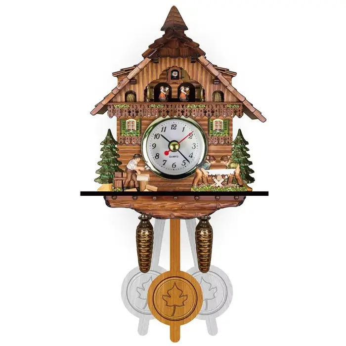 Horloge murale vintage silencieuse en bois Forest Tower avec pendule