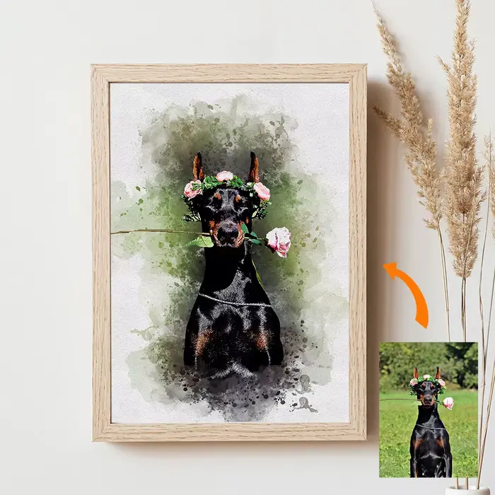 Cadeau commémoratif pour animaux de compagnie Portrait personnalisé - Toile personnalisée pour chien et chat de photo - Art aquarelle pont arc-en-ciel