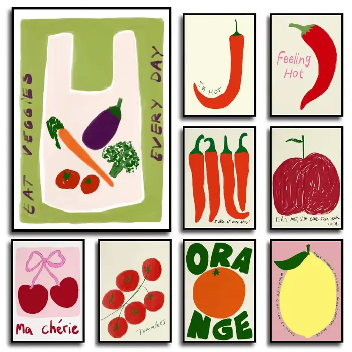 Affiche murale colorée avec citations alimentaires