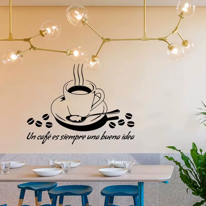 Autocollants muraux espagnols « Un café est toujours une bonne idée »