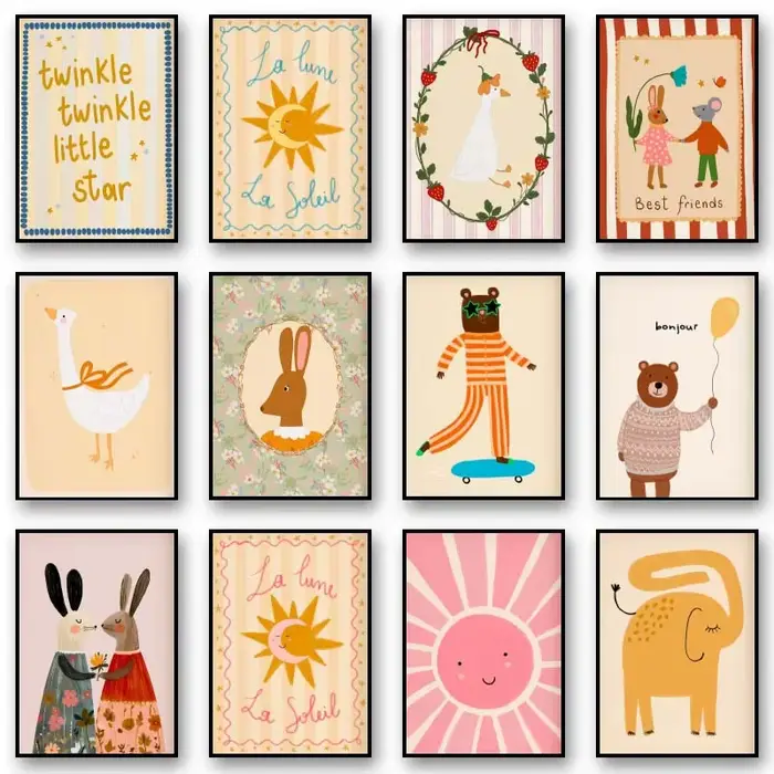 Affiche d'animaux imprimés de lapins floraux nordiques