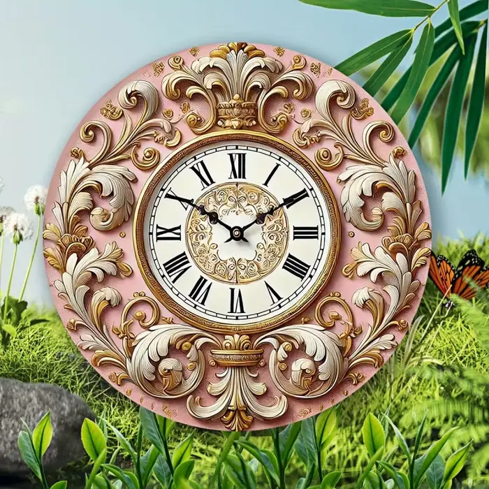 Horloge pendentif disque en bois rose