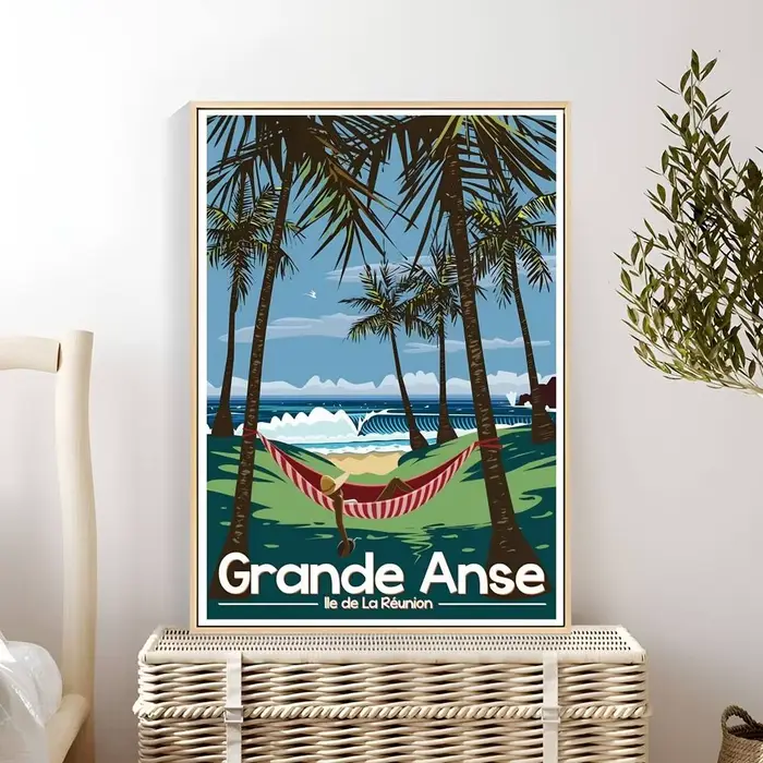 Affiche de voyage vintage de l'île de la Réunion en France avec impressions