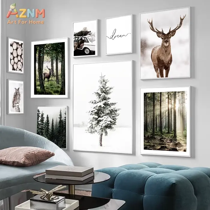 Peinture de paysage nordique avec cerf