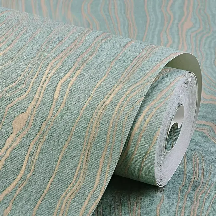 Papier peint nordique vert clair doré avec ondulation de l'eau