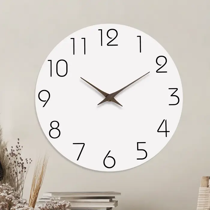 Horloge murale simple en bois blanc pour salon, chambre, cuisine, décoration de la maison, horloge s