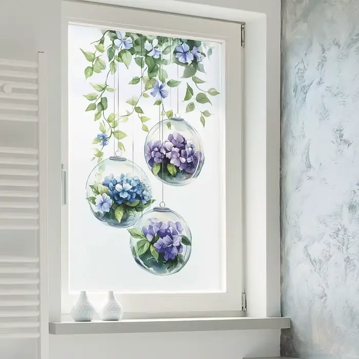 Autocollant mural fleur suspendue feuille verte
