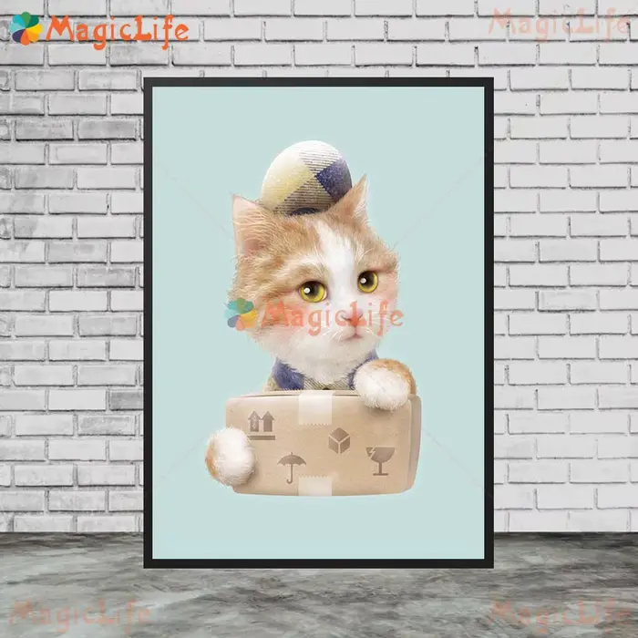 Toile d'art mural de dessin animé chat fille