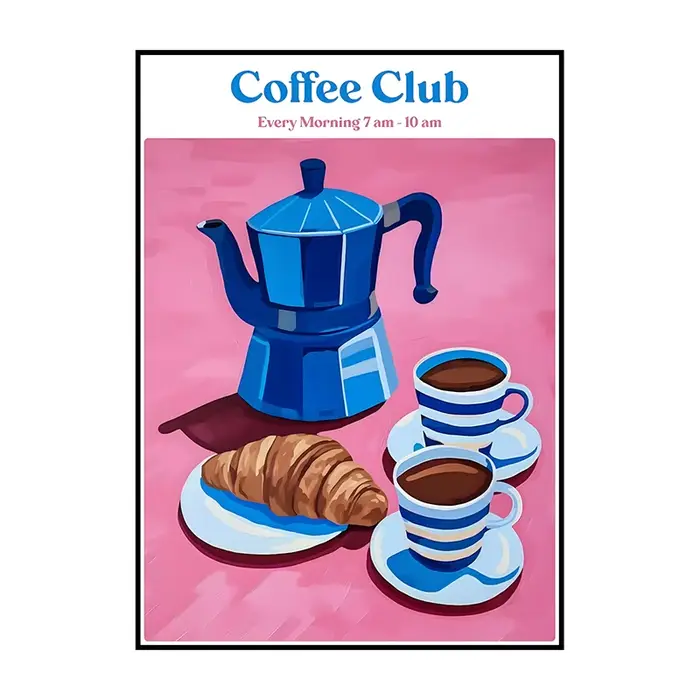 Affiche de Club de café de Style bohème sans cadre, 1 pièce, impression de café et de Croissant, toi
