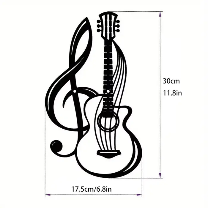 1 morceau d'art mural en fer avec symboles musicaux et guitare