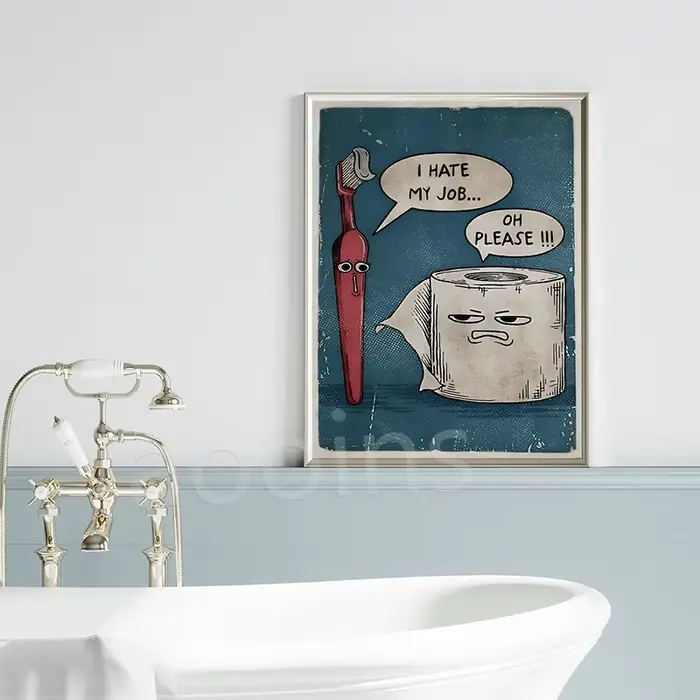 Affiche humoristique en papier toilette et brosse à dents