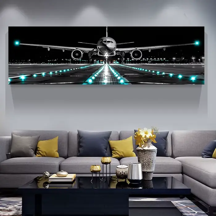 Grand avion avion atterrissage toile impression avion panoramique aéroport toile peinture affiche im
