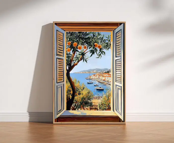 Fenêtre ouverte Henri Matisse imprimée Style fauvisme œuvre moderne mer méditerranéenne thème d'arbre Orange pour la décoration intérieure