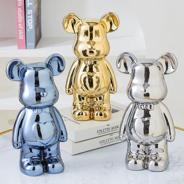 Statues céramiques d'ours en style brick esthétique de 17/27 cm. Décoration d'ours en peluche, figur