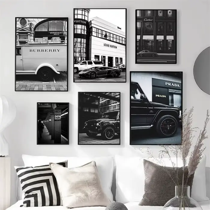 Art mural de voiture noir et blanc