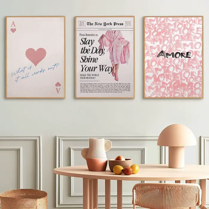 3 pièces/ensemble rétro Girly nouveau Yorker journal toile impression affiche la vie est meilleure en rose moderne Funky Preppy Art imprime décor à la maison