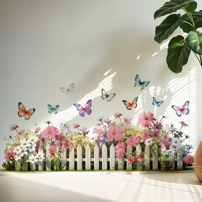 Autocollant mural de clôture à motifs de fleurs sauvages