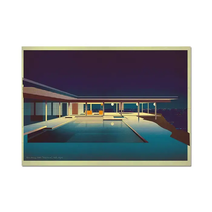 Pierre Koenig Stahl House Night View Canvas Poster Pool Villa Architecture