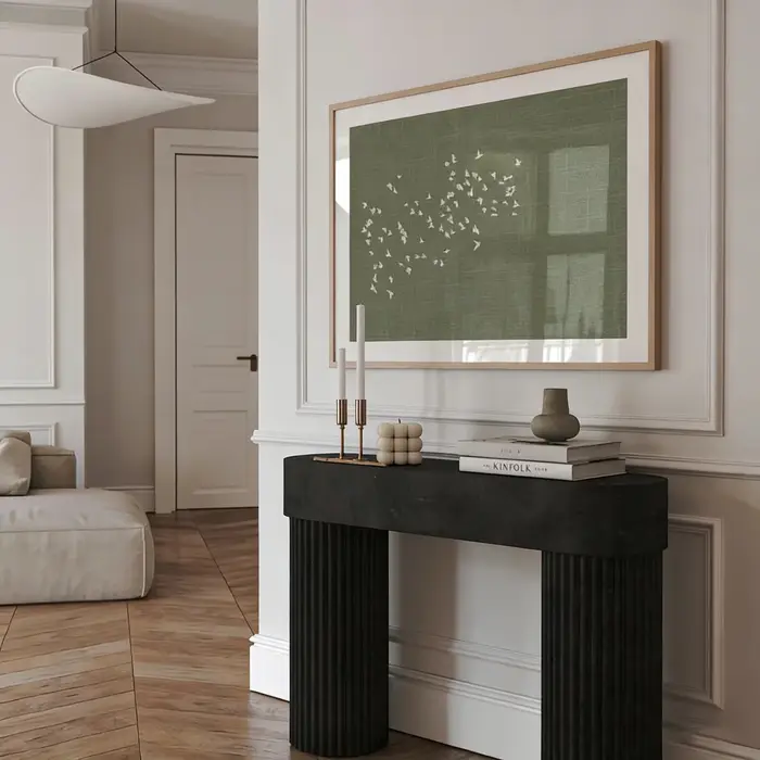 Décoration murale Flock of Birds – Affiche horizontale aspect lin vert