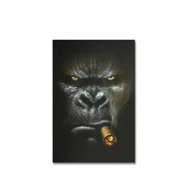 Peinture drôle de gorille fumant de cigares sur toile, affiches et imprimés d'animaux, tableau d'art