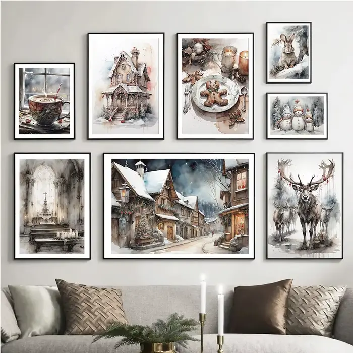 Affiche murale vintage de paysage esthétique de Noël