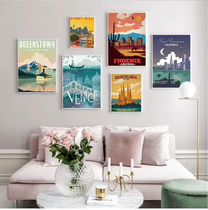 Peinture sur toile de villes de voyage célèbres
