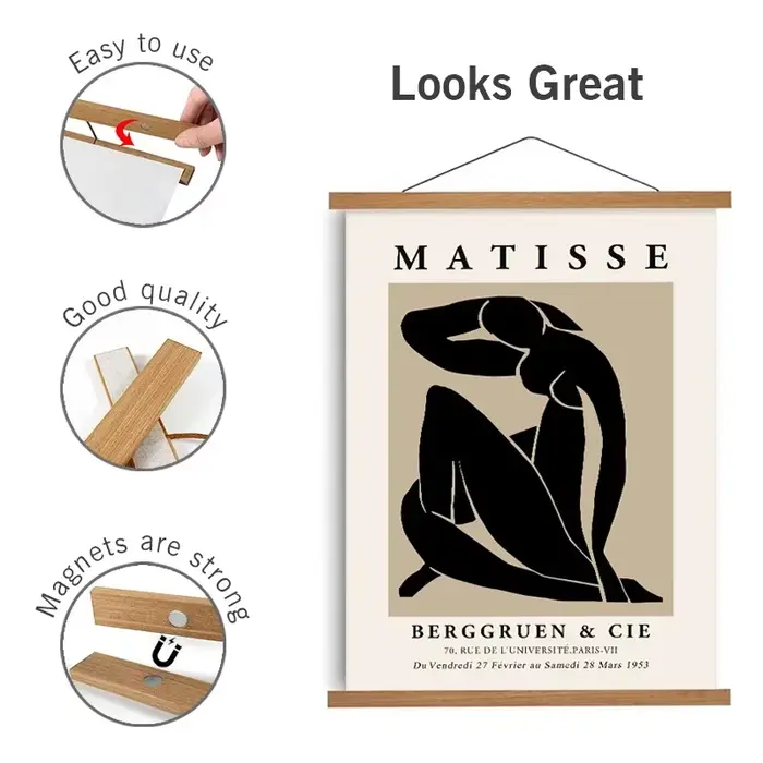 Cintre magnétique en bois pour affiches