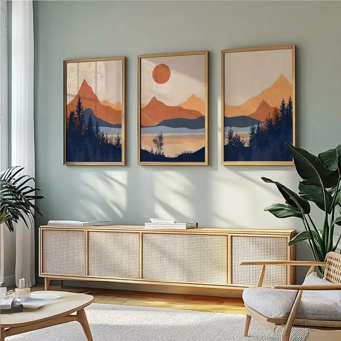 Lot de 3 affiches murales abstraites minimalistes bleues en terre cuite