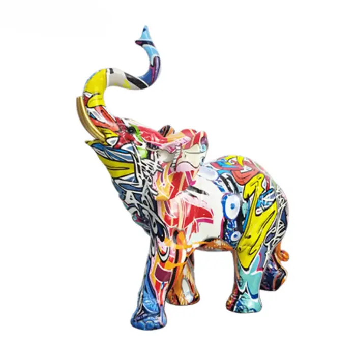 Décor à la maison peinture nordique Graffiti éléphant Sculpture Figurine Art