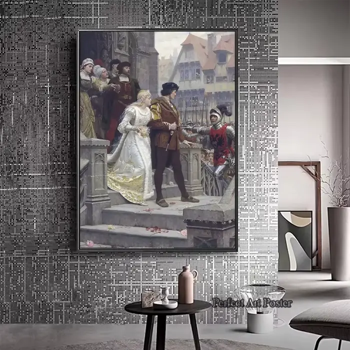 Edmund Blair Leighton œuvre l'accolade chevalier médiéval thème toile peinture mur Art Vintage affiches salon décor à la maison